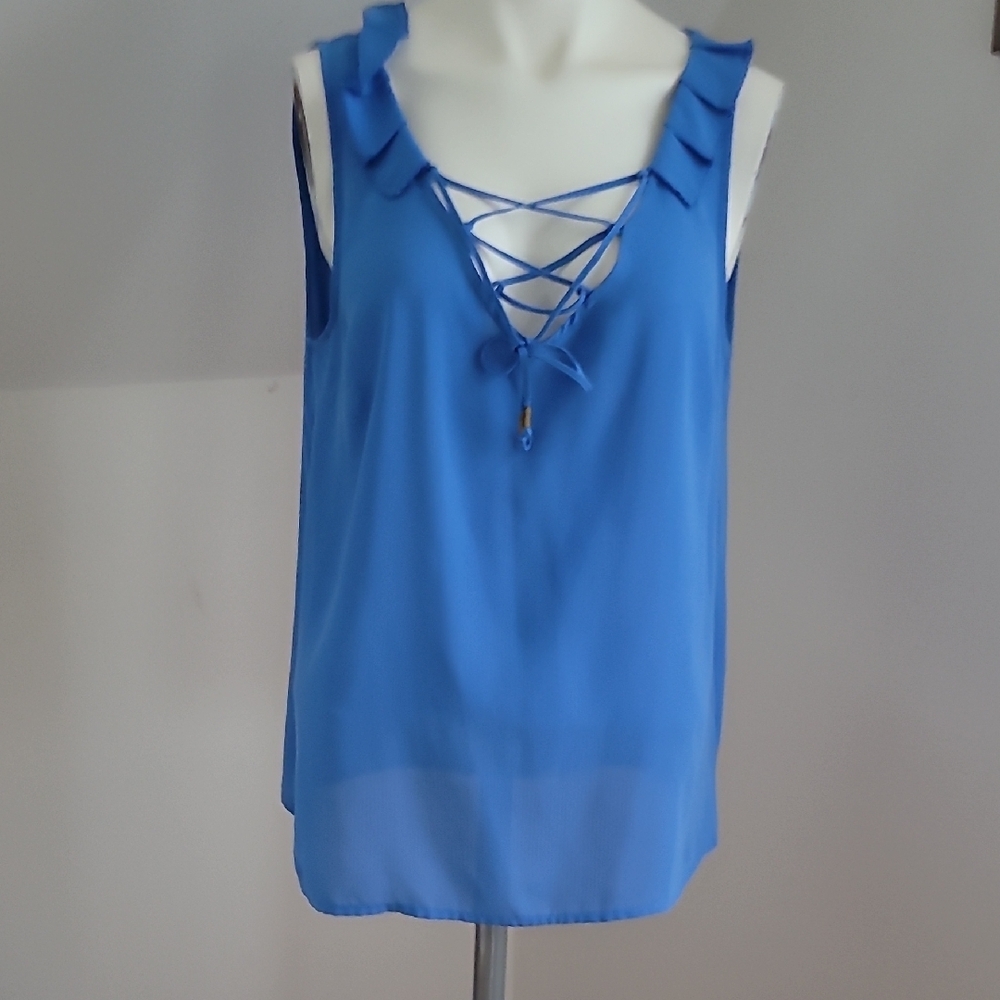 I ❤️ Heart Ronson Sleevless Ruffle V-Neck Blouse, Size M - Picture 4 of 13